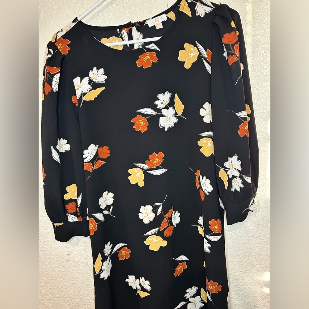 C brand dress, size women’s small, black w/ floral, good condition